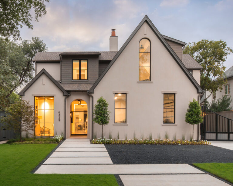 Stucco exterior homes house white roof houses decker anne design transitional modern style architects farmhouse classic front dark grey ideas
